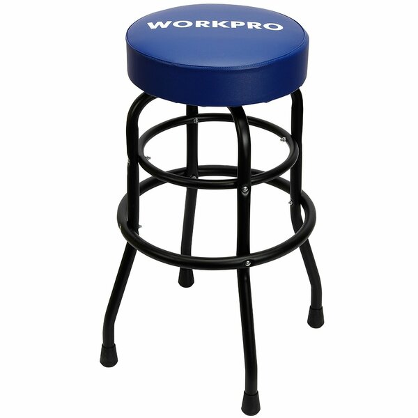 Prime-Line WORKPRO Garage Shop Stool, Swivel Cushion Seat, Black Powder Coated Legs & Footrest W112003